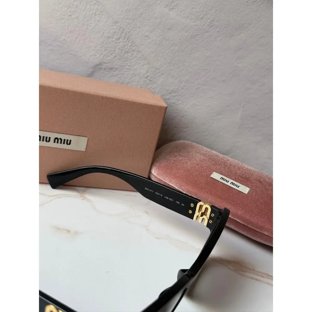 NEW Miu Miu MU07YS 1AB5D1 Black Gold Square Sunglasses